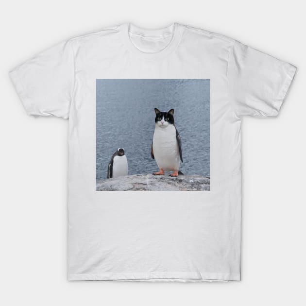 Cat Penguin Design T-Shirt by GoldenHoopMarket